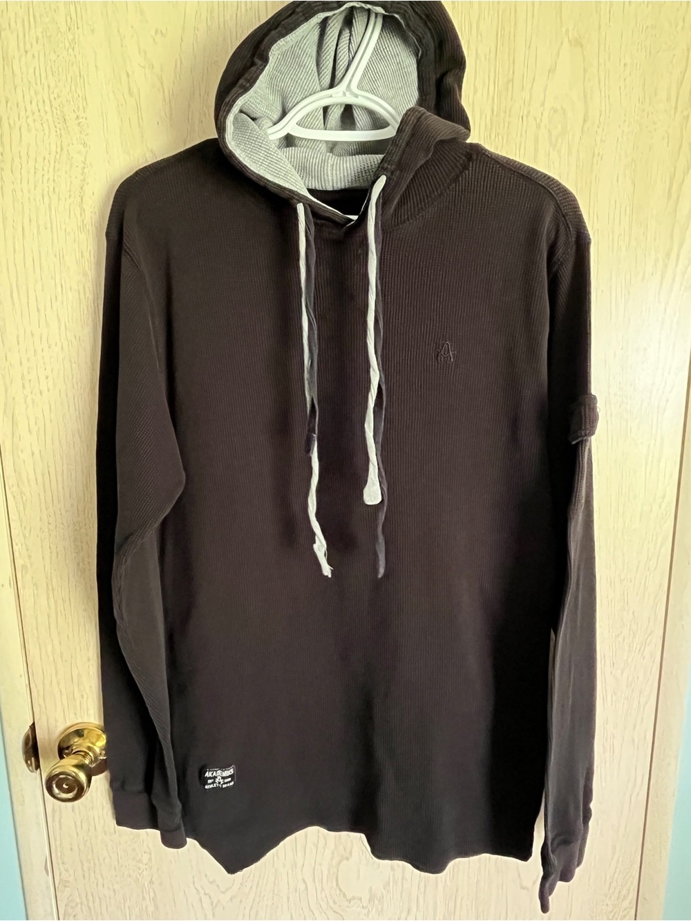 AKADEMIKS Black Waffle Thermal Hoodie Sz Large Mens